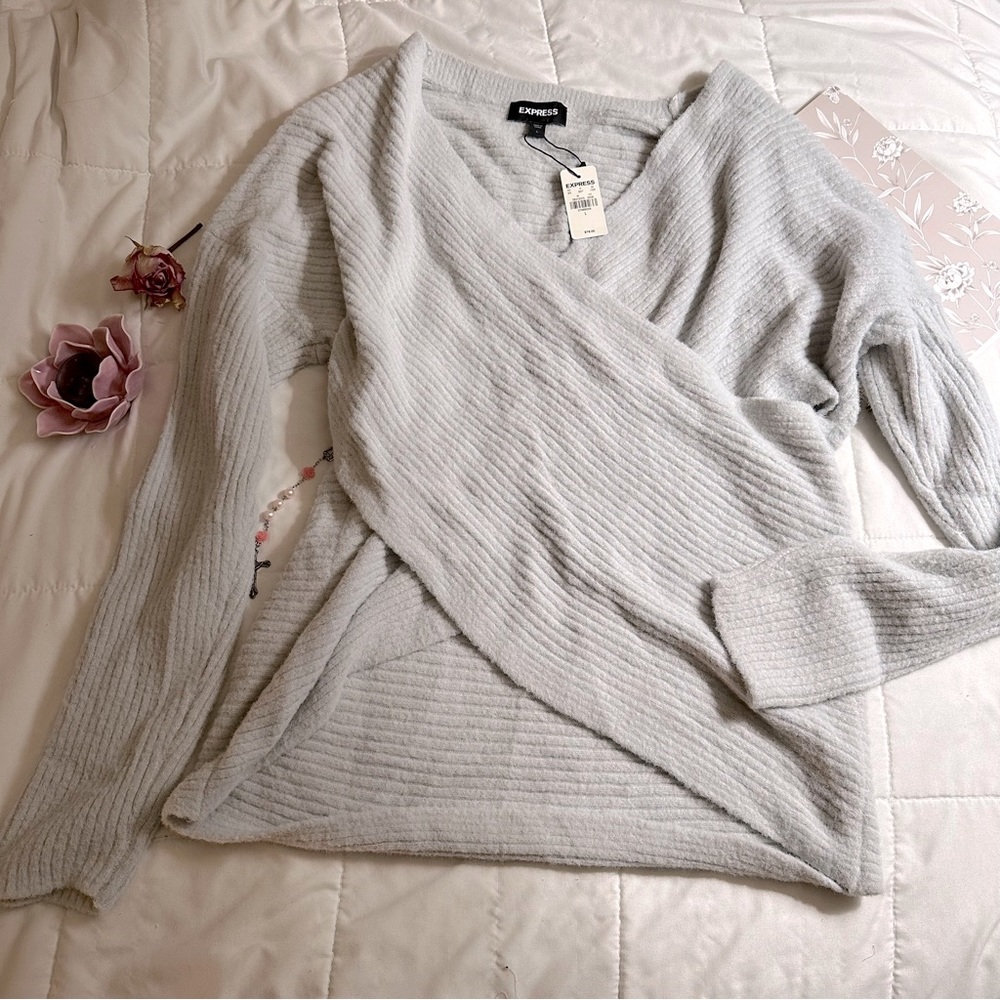 Express Light Grey Wrap Sweater